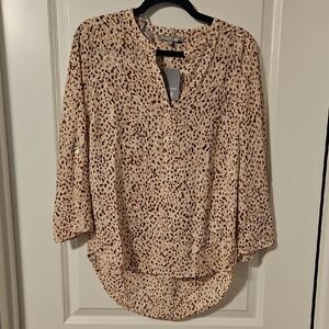 Daniel Rainn Cream and Brown Patterned Blouse
